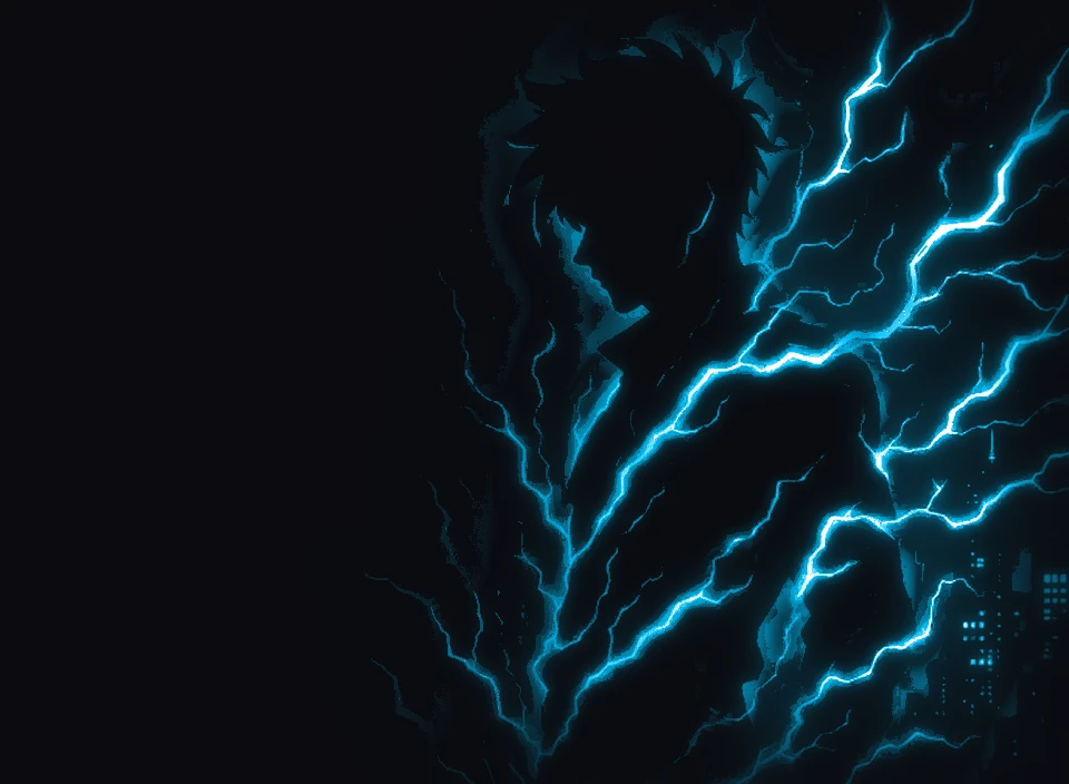 Anime silhouette lit by lightning